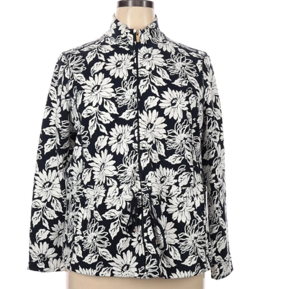 Liz Claiborne Blue and White Floral Zip Front Cotton Jacket Size 1X